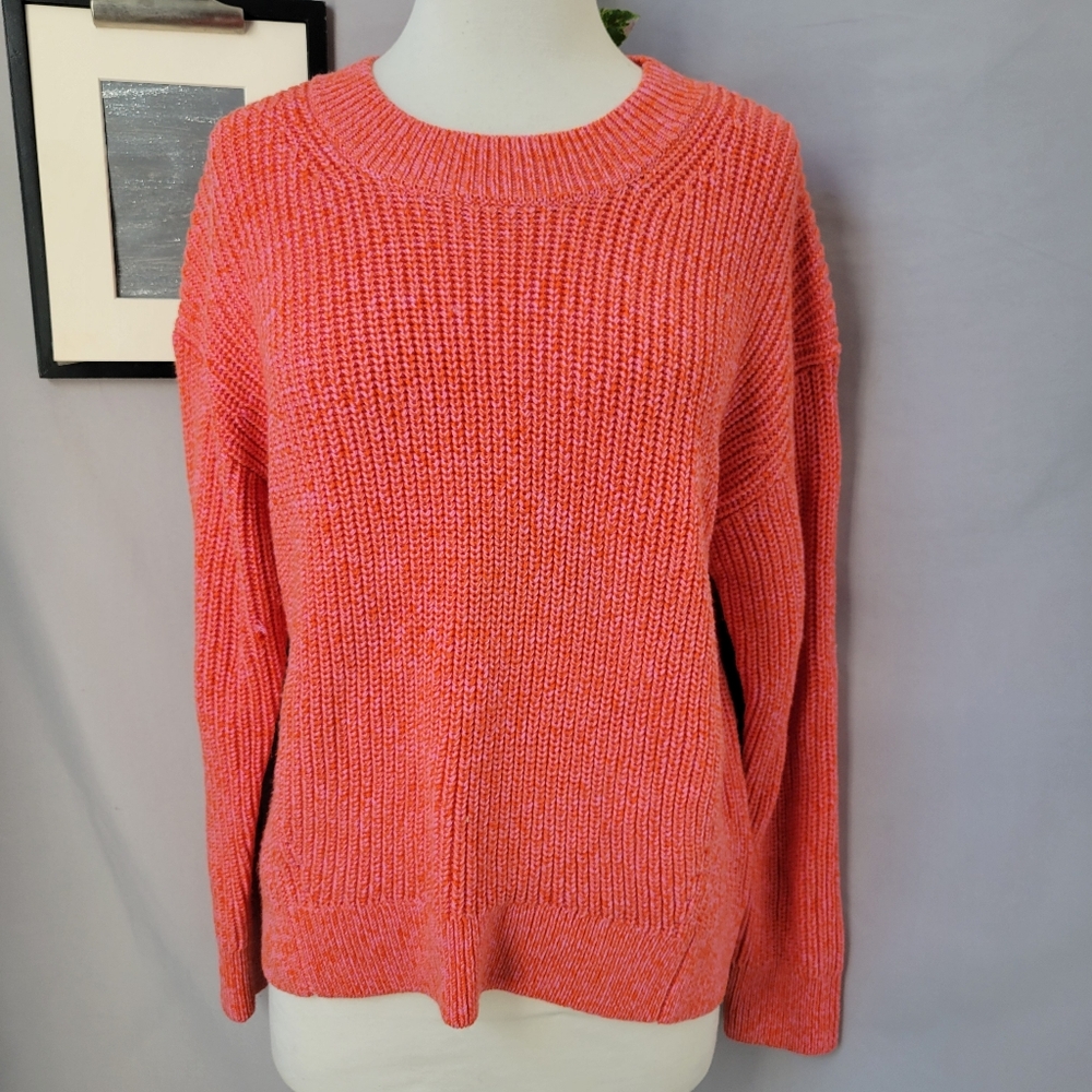 Made For Italic 100% Wool Crew Neck Pullover‎ Marled Sweater Orange Pink S